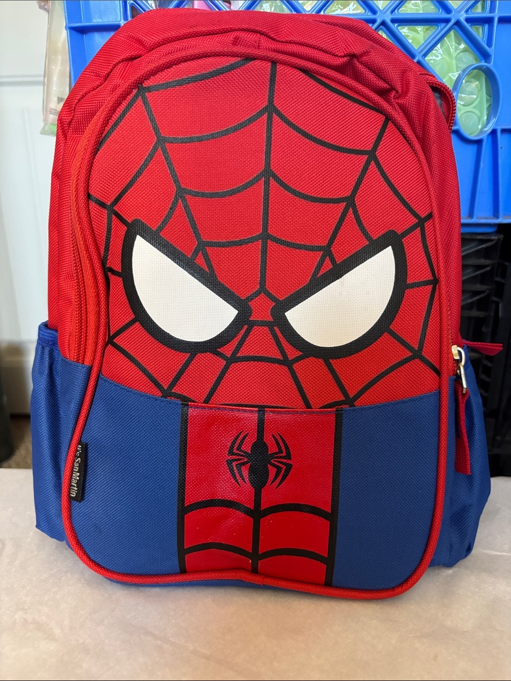 Kids Backpack - Red & Blue Spider Face